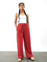 Girls Red Twill Overdyed Elasticated Straight Pants