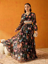 Noh.Voh - SASSAFRAS Kids - Girls Black Floral Skirt With Crop Top