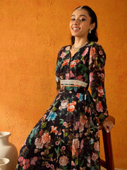 Noh.Voh - SASSAFRAS Kids - Girls Black Floral Skirt With Crop Top