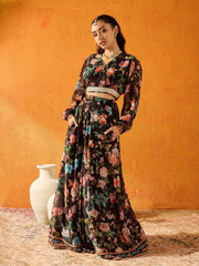 Noh.Voh - SASSAFRAS Kids - Girls Black Floral Skirt With Crop Top