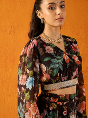 Noh.Voh - SASSAFRAS Kids - Girls Black Floral Skirt With Crop Top