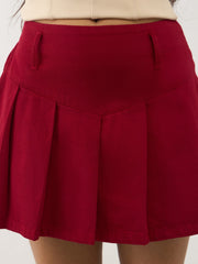 Girls Red Denim Box Pleat Mini Skirt