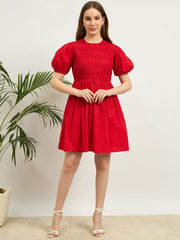 Zummer Red Poplin Smocked Mini Dress