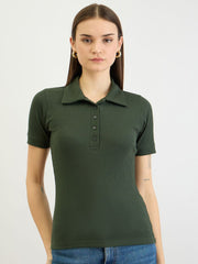 Green Rib Polo Neck Tshirt