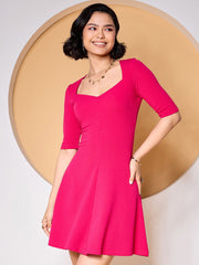 Zummer Pink Sweetheart Neck Short Skater Dress