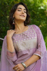 mauve poly silk solid sequin straight suit set