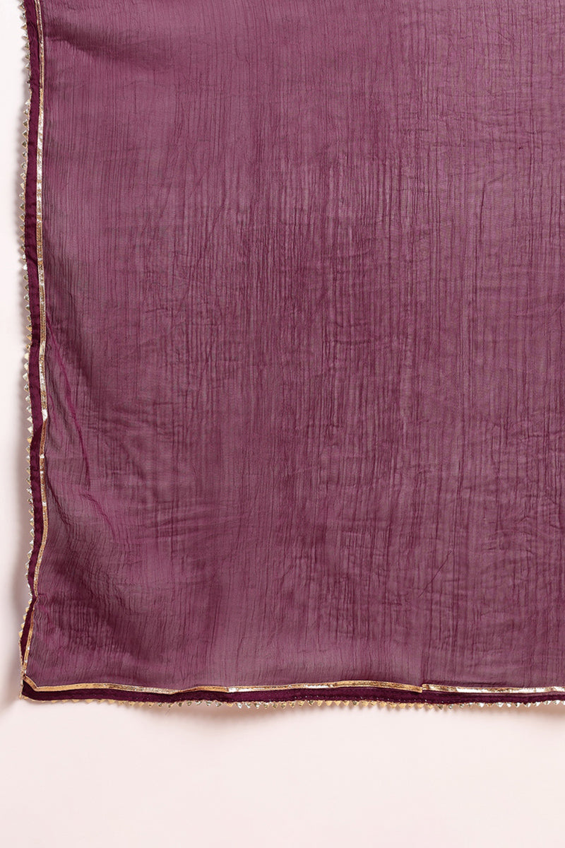 silk blend burgundy embroidered straight kurta pant with dupatta pkskd1771
