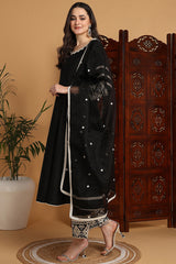 black silk blend solid embroidered anarkali suit set