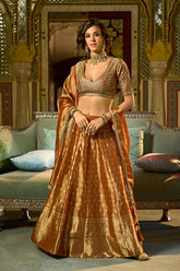 orange silk blend embroidered flared lehenga choli with dupatta