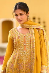 yellow chinon chiffon embroidered anarkali kurta sharara with dupatta