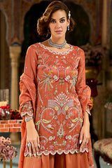 orange solid embroidered straight kurta palaazo with dupatta