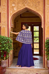 blue silk blend embroidered flared top bottom with shrug