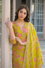 yellow viscose rayon embroidered straight kurta trousers with dupatta