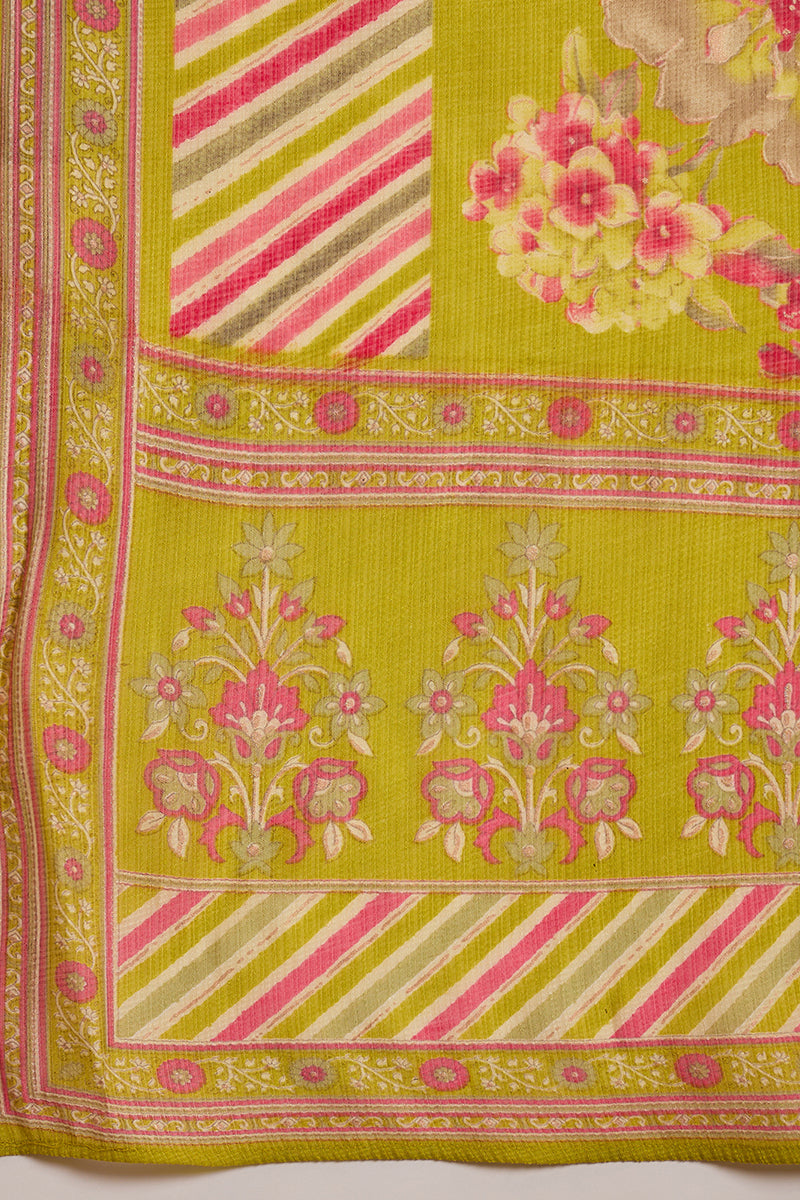 Yellow Polyester Floral Printed Straight Kurta Trousers With Dupatta