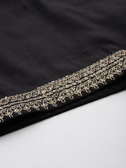 Indo Era - Plus Size Black Embroidered Sequinned Kurta with Palazzos & Dupatta