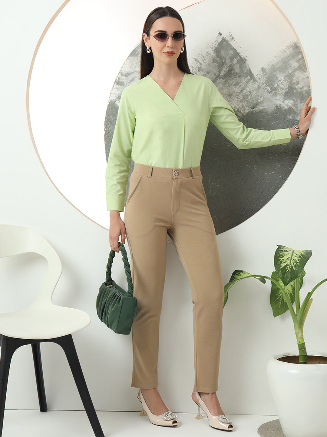 womens solid v neck regular fit casual top 1
