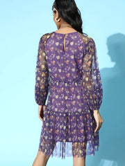 SASSAFRAS - Navy Floral Mesh Tiered Short Dress