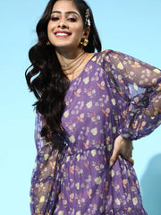 SASSAFRAS - Navy Floral Mesh Tiered Short Dress