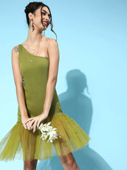 SASSAFRAS - Green Tulle One Shoulder Dress