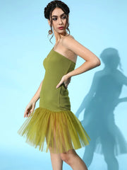 SASSAFRAS - Green Tulle One Shoulder Dress