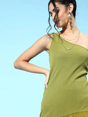 SASSAFRAS - Green Tulle One Shoulder Dress