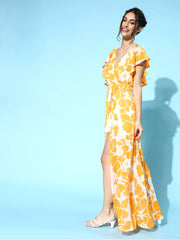 SASSAFRAS - Mustard Floral Frill Sleeve Maxi