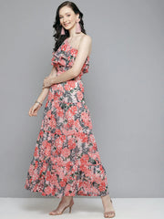 Sassafras - Peach Floral One Shoulder Maxi Dress