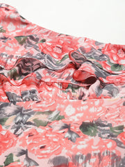 Sassafras - Peach Floral One Shoulder Maxi Dress