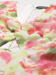 Sassafras - White & Pink Floral Front Knot Short Dress