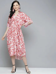 Sassafras - Pink & Red Leaf Print Fringe Lace Kaftan