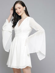 women white boho sleeve skater dress sfdrss10503