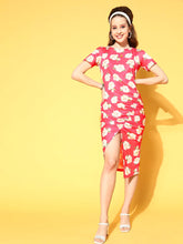 SASSAFRAS - Fuchsia Floral Side Ruched Dress