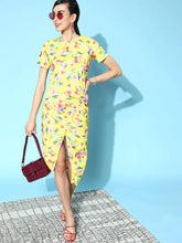SASSAFRAS - Yellow Floral Side Ruched Dress