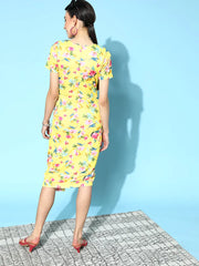 SASSAFRAS - Yellow Floral Side Ruched Dress