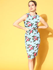 SASSAFRAS - Blue Floral Side Cut Out Dress