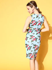 SASSAFRAS - Blue Floral Side Cut Out Dress