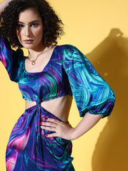 women navy green satin side cut out mini dress sfdrss10914