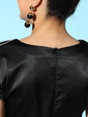 Sassafras - Women Black Lycra Satin Ruched Mini Dress