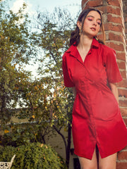 women red poplin shirt dress sfdrss11313