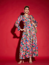 women multi floral waist cut out maxi dress sfdrss11362