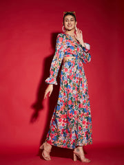 women multi floral waist cut out maxi dress sfdrss11362