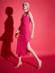 women magenta rib side slit bodycon midi dress sfdrss11380