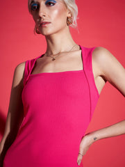 women magenta rib side slit bodycon midi dress sfdrss11380