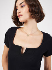 women black rib v neck midi dress sfdrss11596