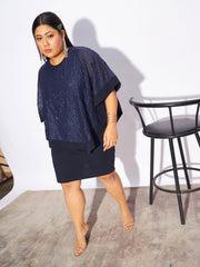 فستان SASSAFRAS Curve - نسائي ضيق بتفاصيل متسلسلة باللون الأزرق الداكن