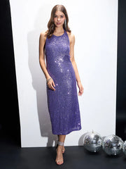 Sassafras - Women Purple Sequin Halter Neck Short Dress