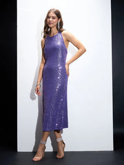 Sassafras - Women Purple Sequin Halter Neck Short Dress