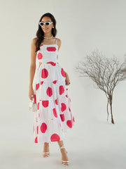 Pink Paprika By SASSAFRAS - Women White Strappy Back Cut-Out Polka Maxi