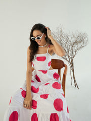 Pink Paprika By SASSAFRAS - Women White Strappy Back Cut-Out Polka Maxi