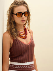 Women Brown & White Crochet Variegated Stripes Strappy Beach Maxi